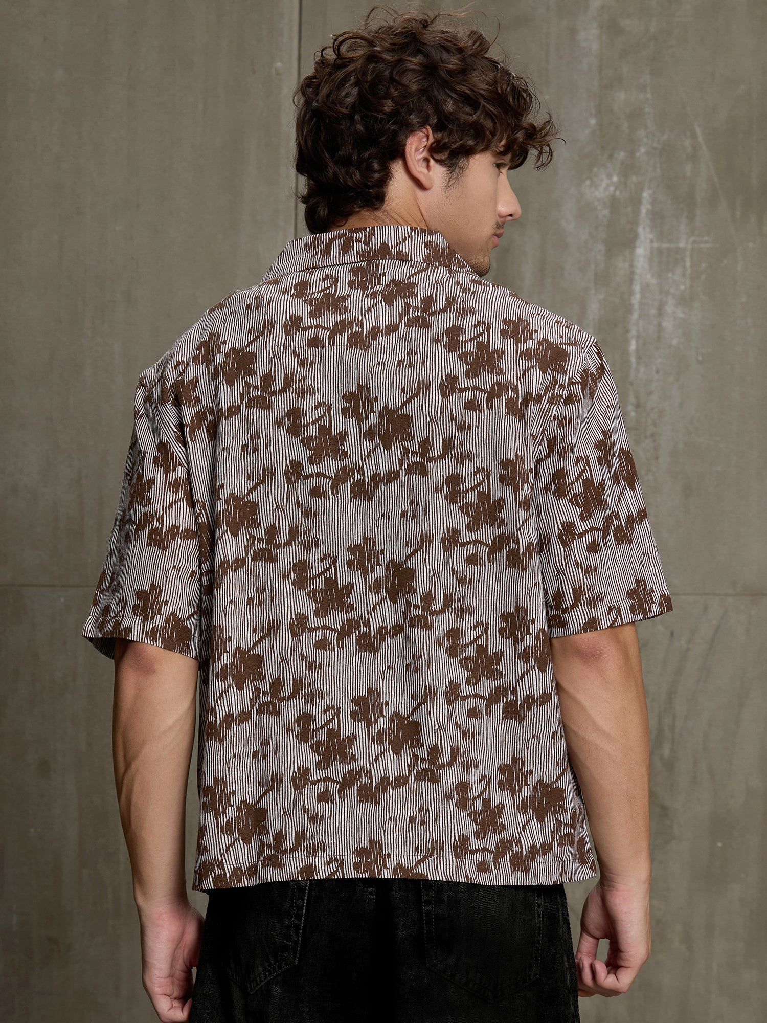 Men Brown Floral Print Relaxed Casual Shirt
