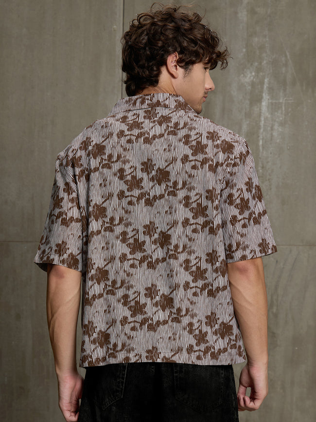 Men Brown Floral Print Relaxed Casual Shirt
