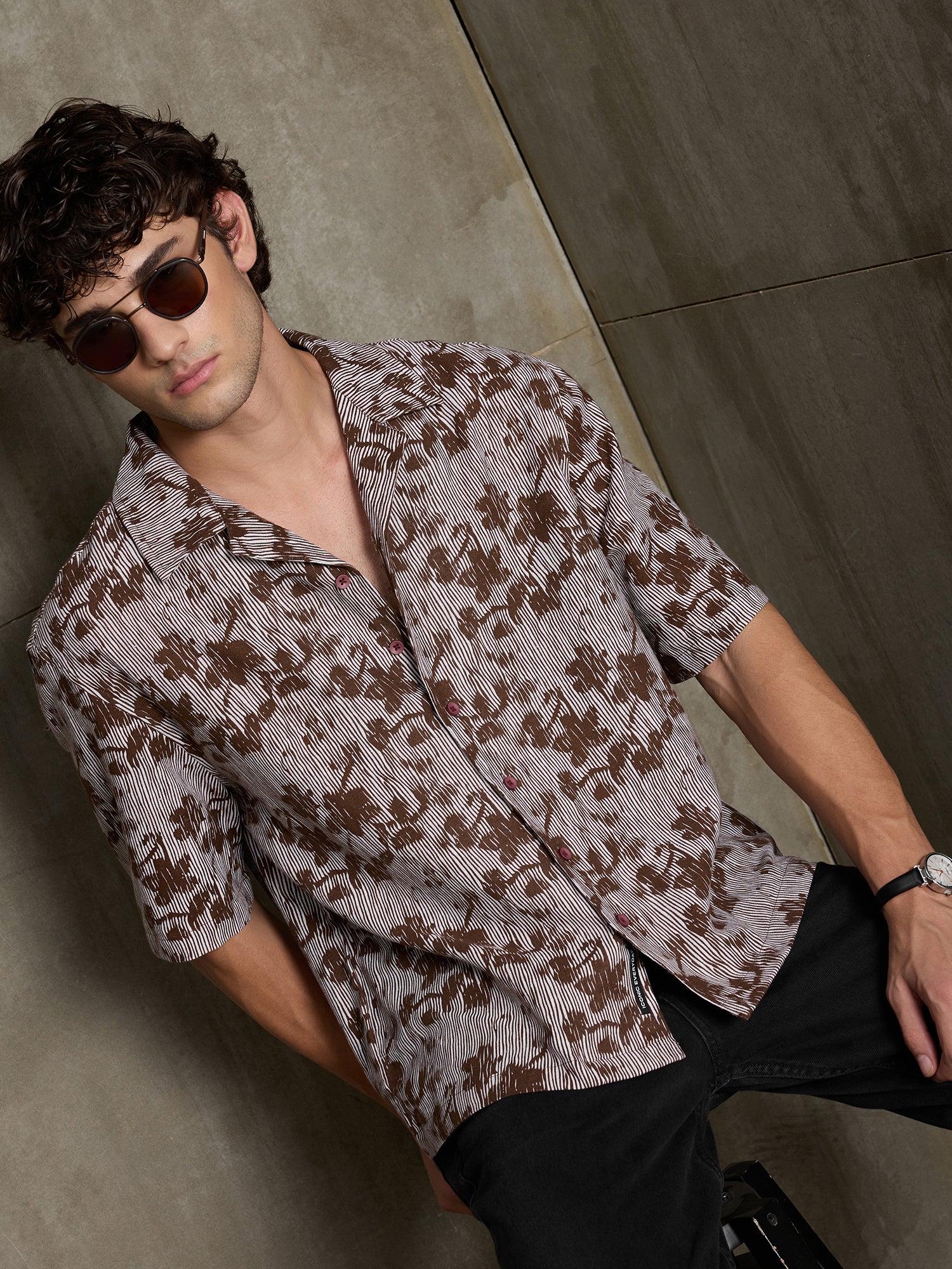 Men Brown Floral Print Relaxed Casual Shirt