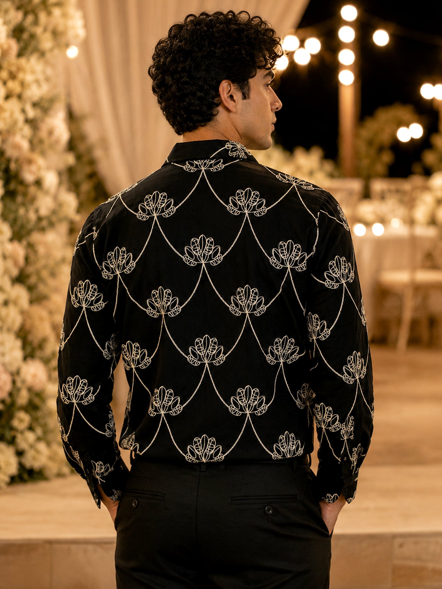 Men Black Floral Print Full Sleeves Shirt