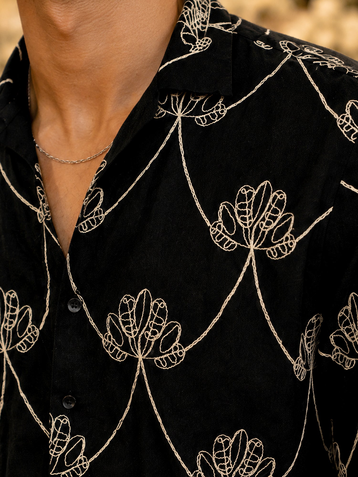 Men Black Floral Print Full Sleeves Shirt