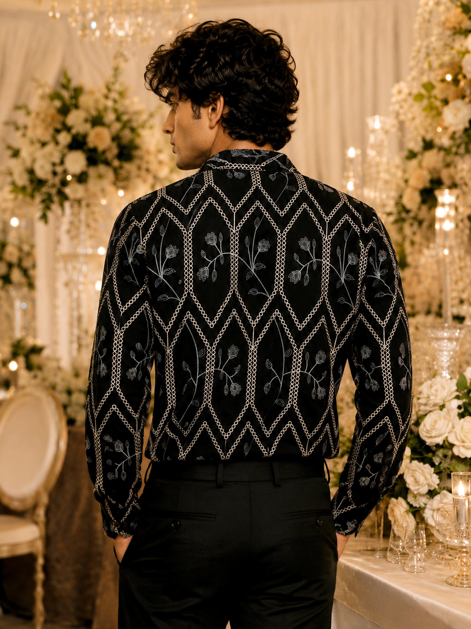 Men Black Embroidered Festive Wear Shirt