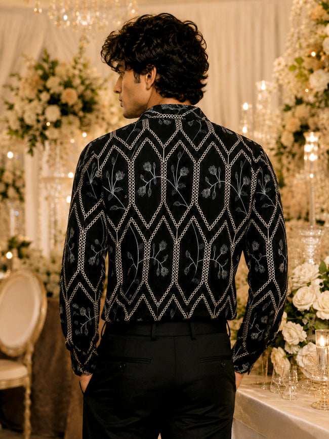 Men Black Embroidered Festive Wear Shirt