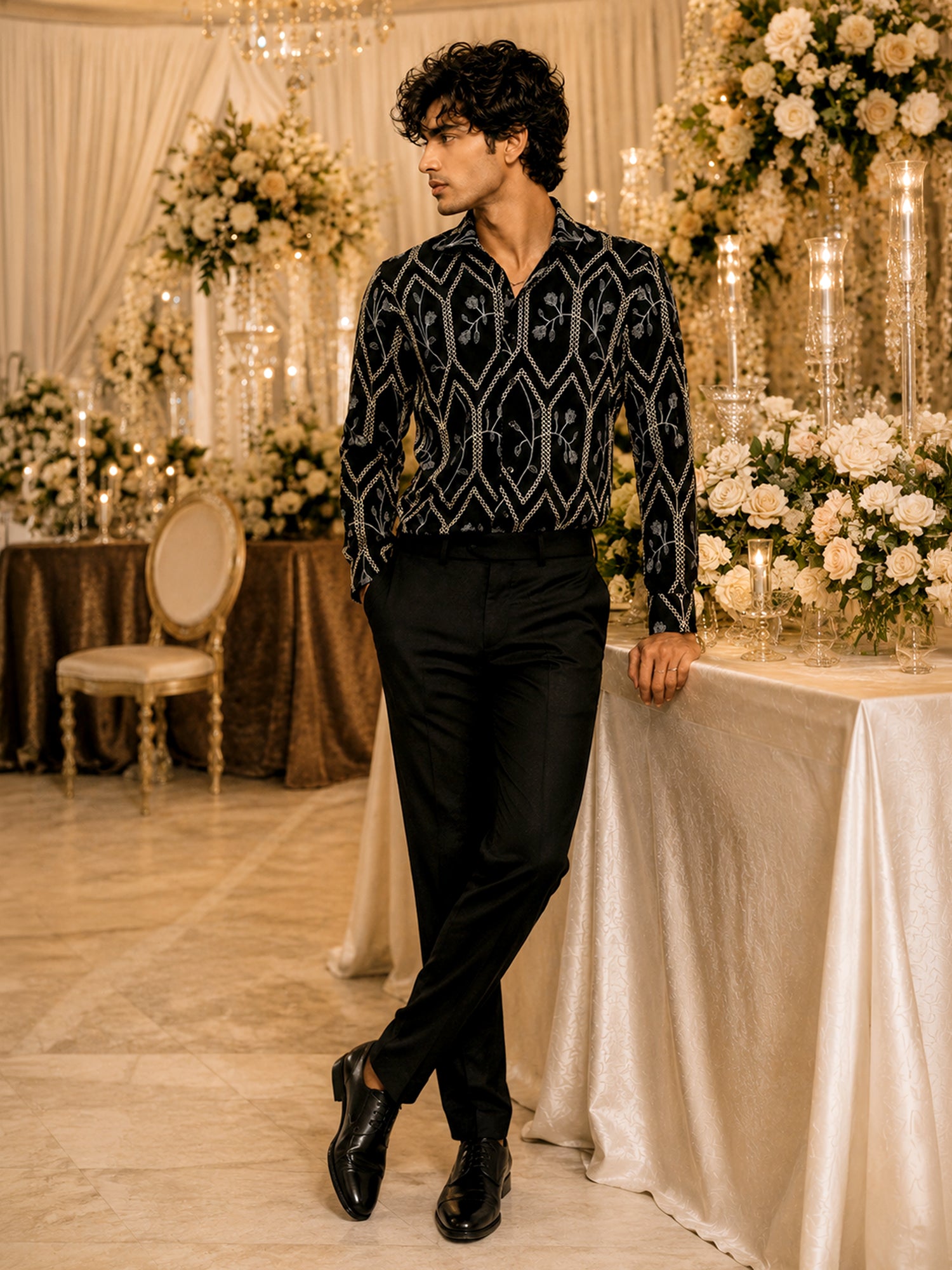 Men Black Embroidered Festive Wear Shirt