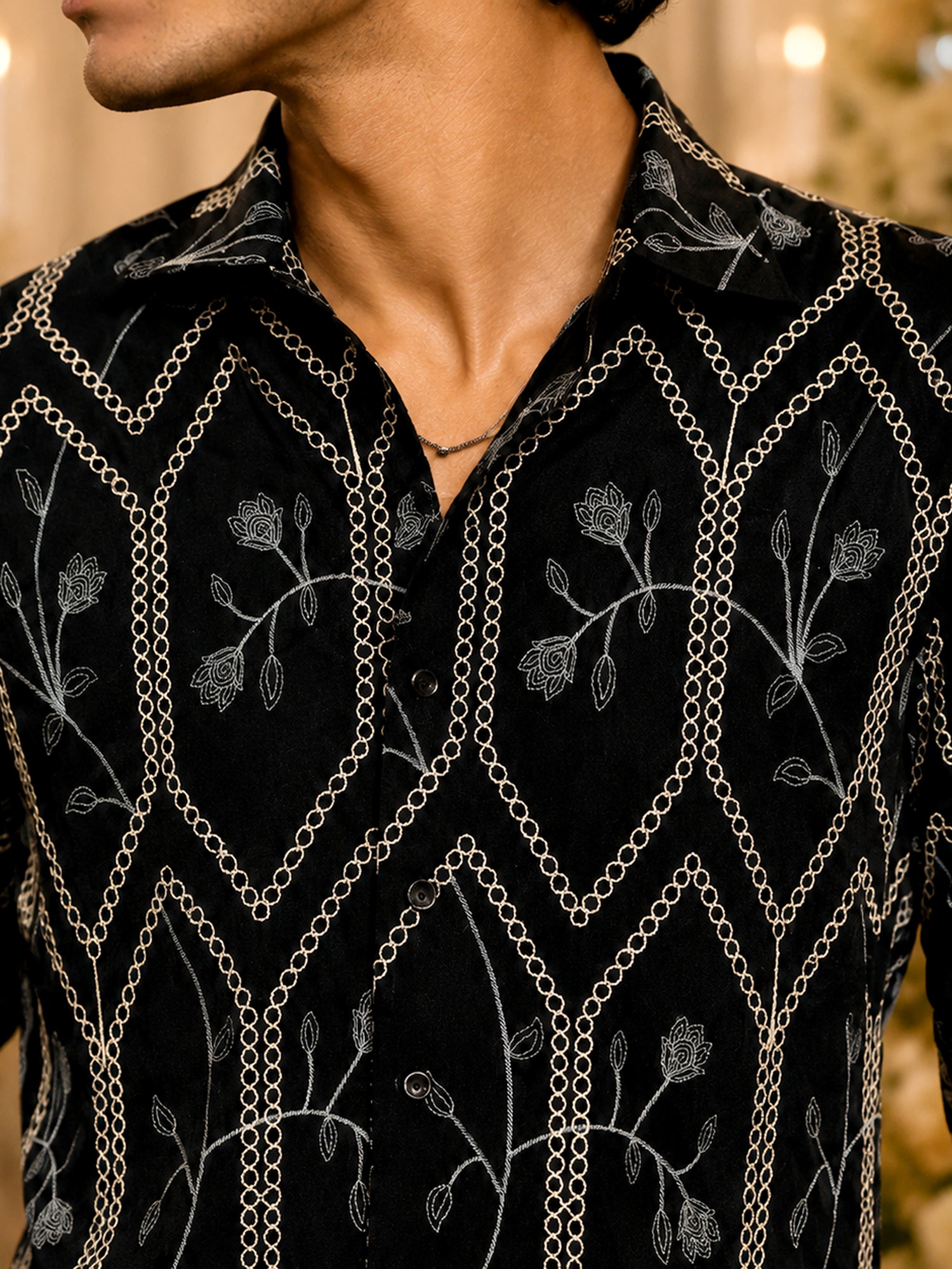 Men Black Embroidered Festive Wear Shirt