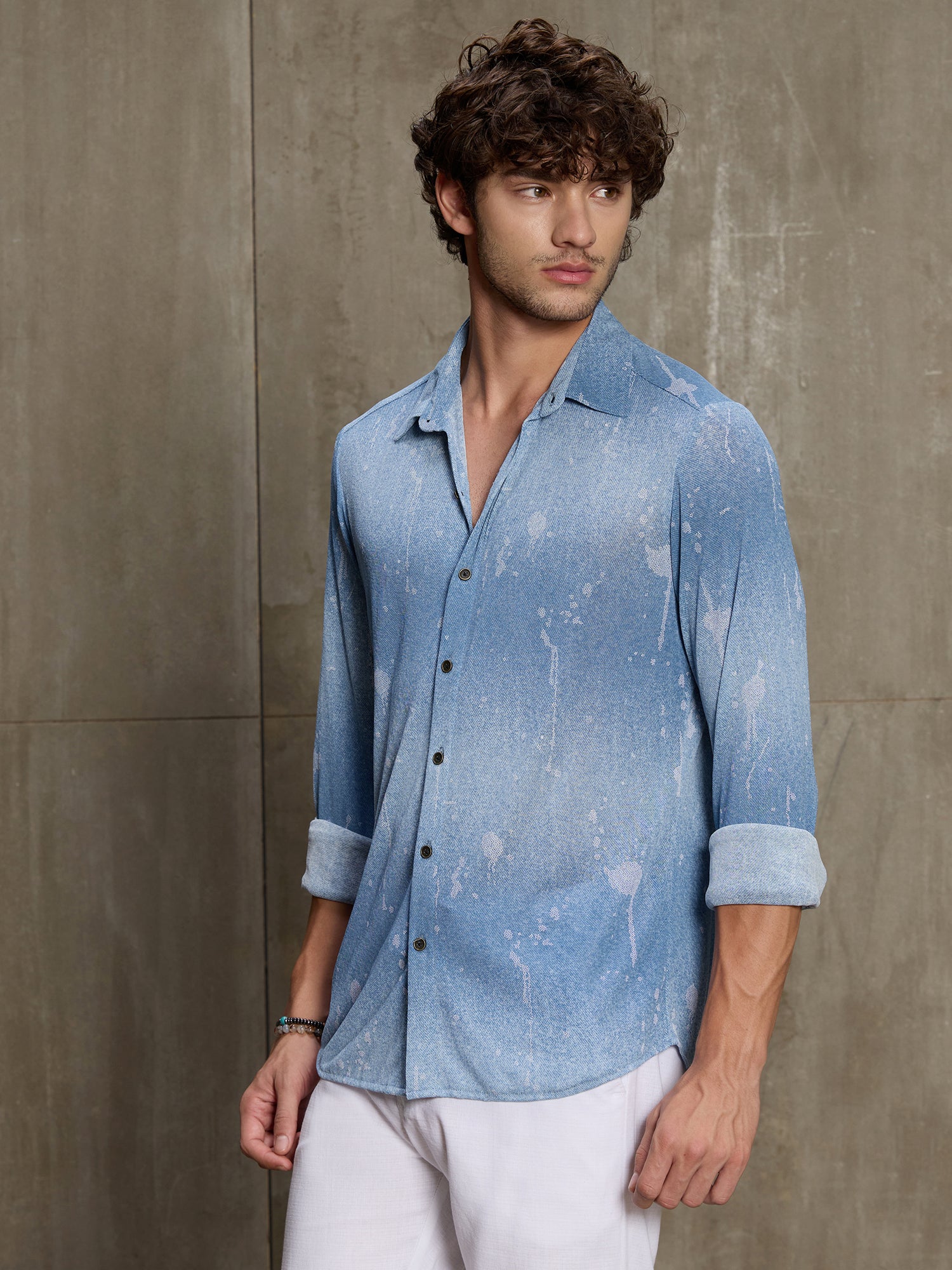 Men Light Blue Casual Shirt