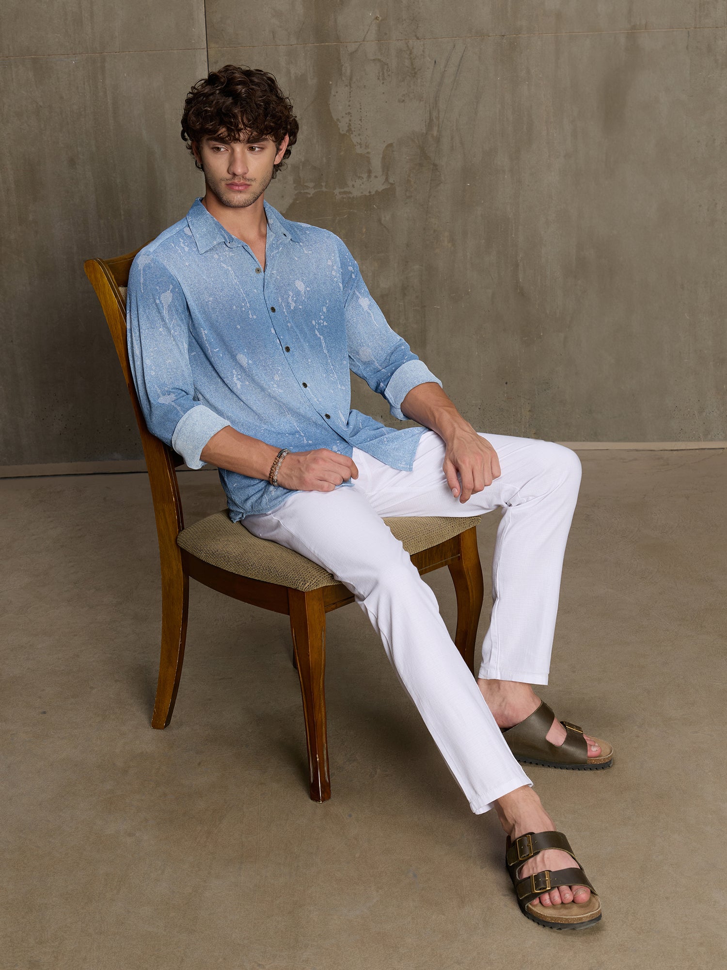 Men Light Blue Casual Shirt
