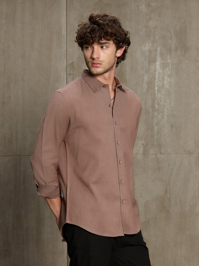 Men Light Brown Solid Full Sleeve Casual Shirt