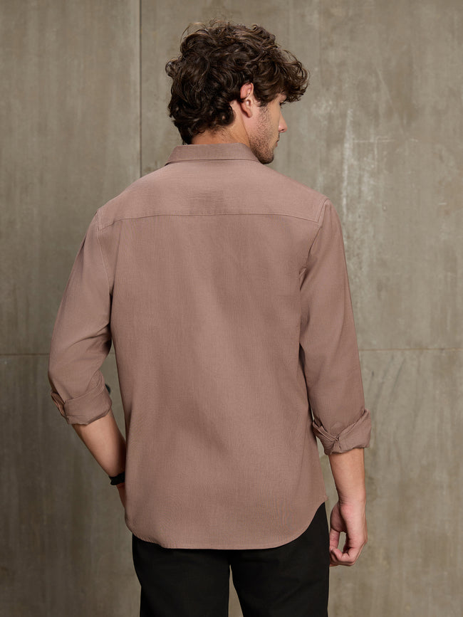 Men Light Brown Solid Full Sleeve Casual Shirt