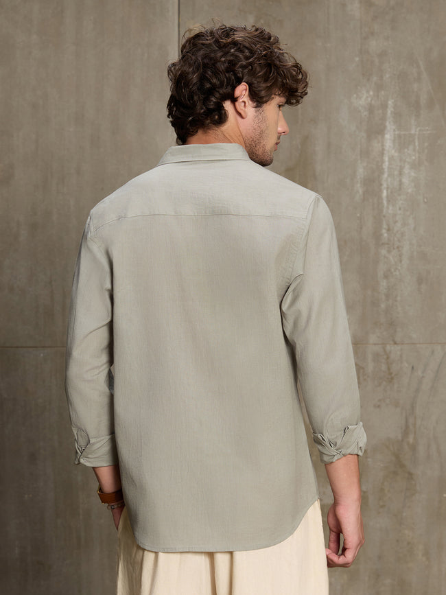 Men Sage Green Solid Full Sleeve Casual Shirt