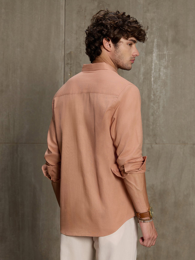 Men Peach Solid Full Sleeve Casual Shirt