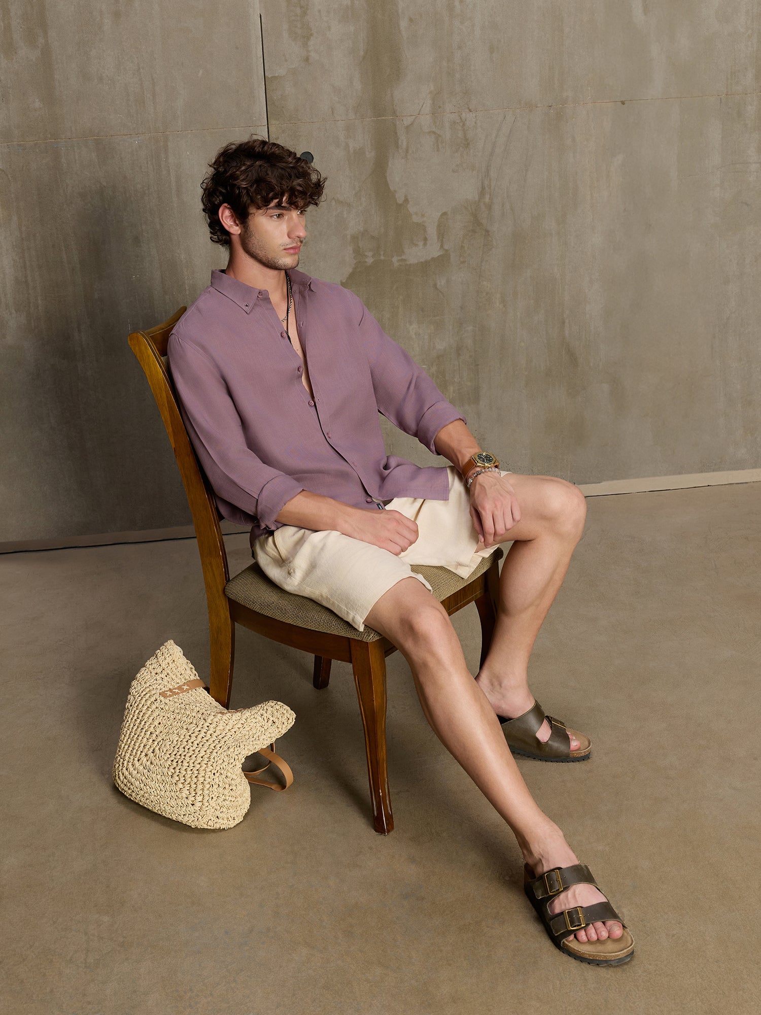 Men Lavender Solid Full Sleeve Casual Shirt