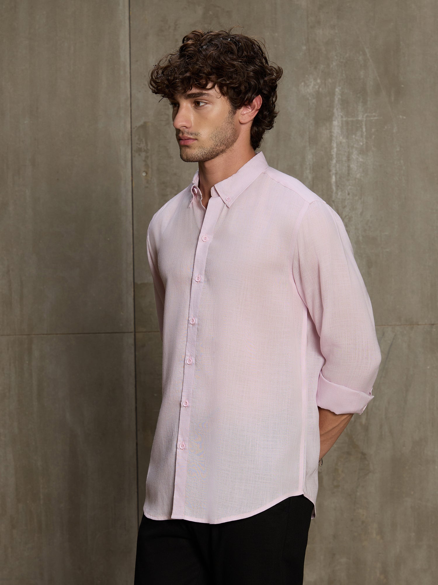 Men Light Pink Solid Full Sleeve Casual Shirt
