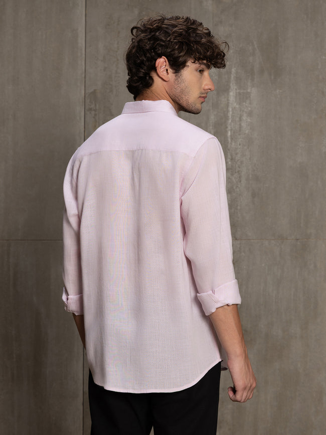 Men Light Pink Solid Full Sleeve Casual Shirt