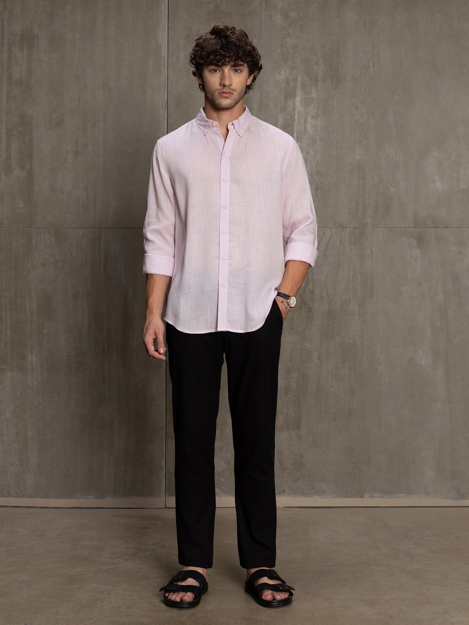 Men Light Pink Solid Full Sleeve Casual Shirt