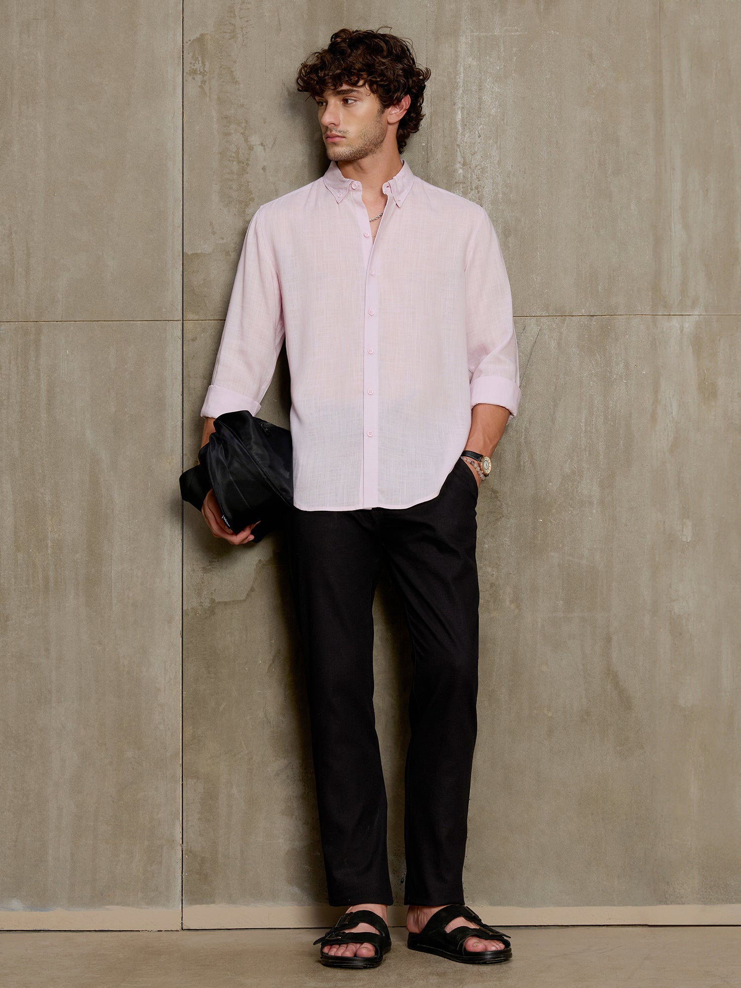 Men Light Pink Solid Full Sleeve Casual Shirt