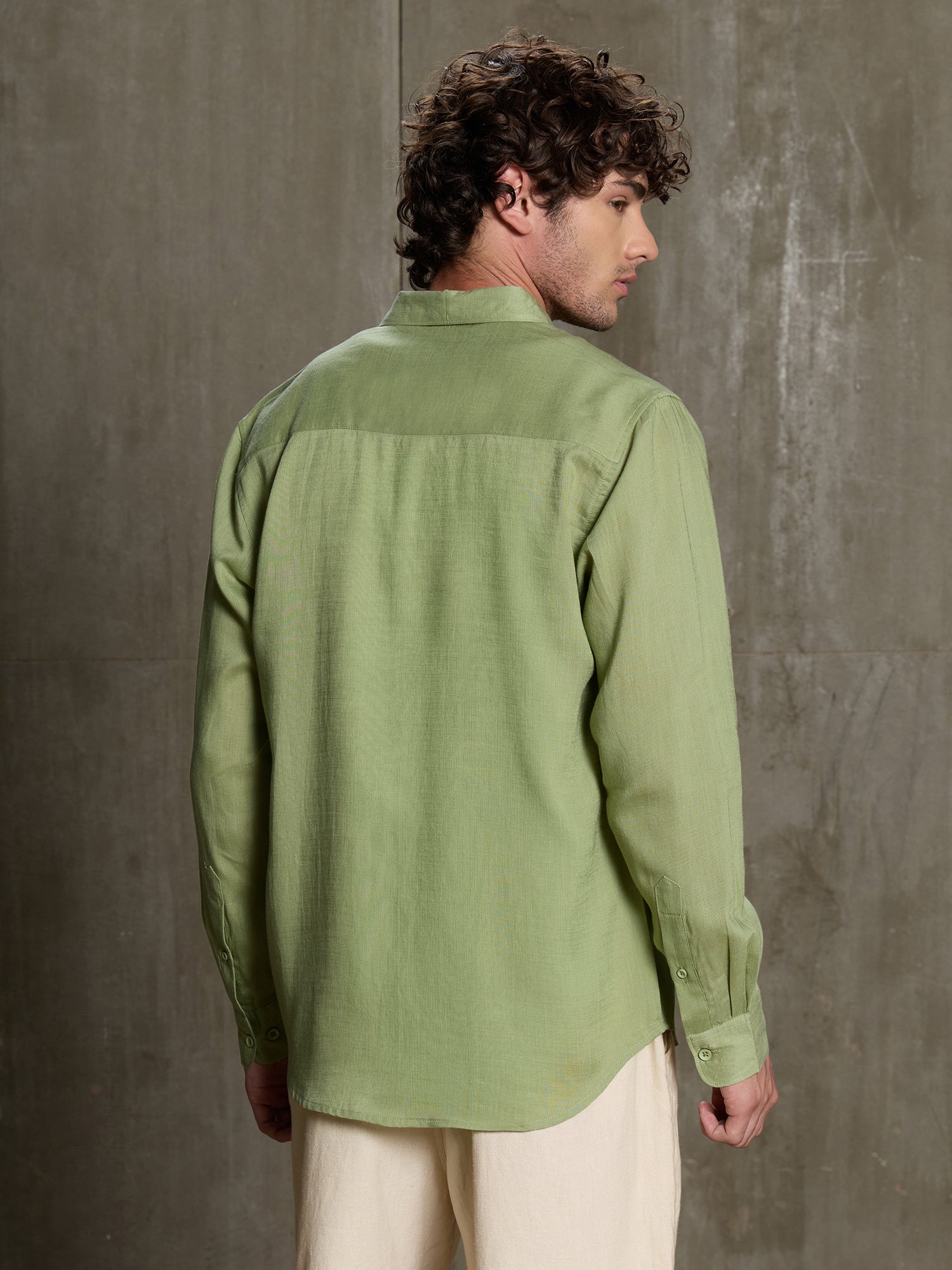 Men Light Green Solid Full Sleeve Casual Shirt