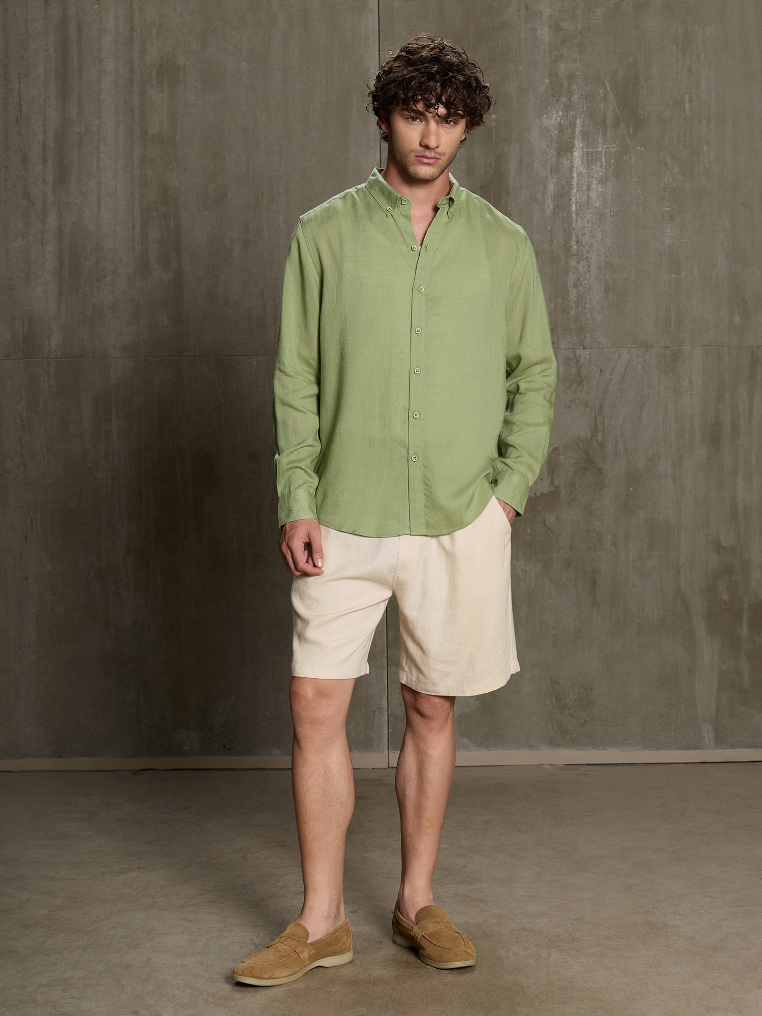 Men Light Green Solid Full Sleeve Casual Shirt