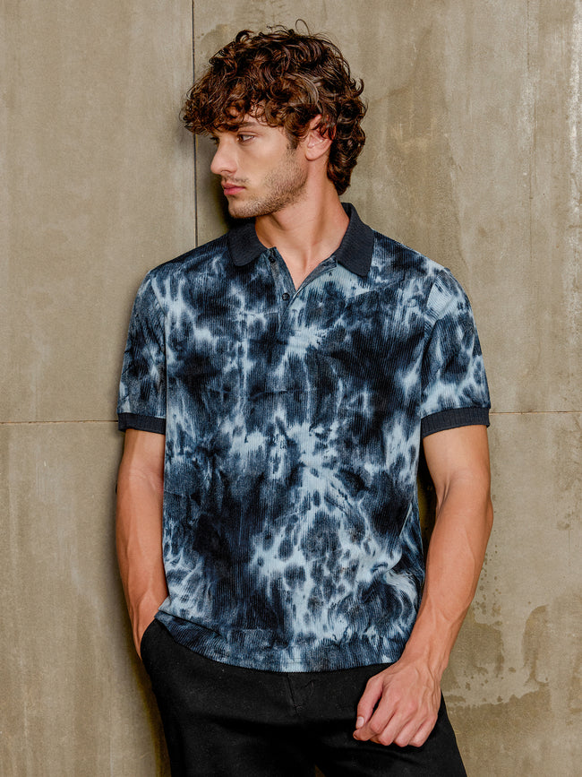 Men Navy Blue Tie-Dye Half Sleeve Casual T-Shirt
