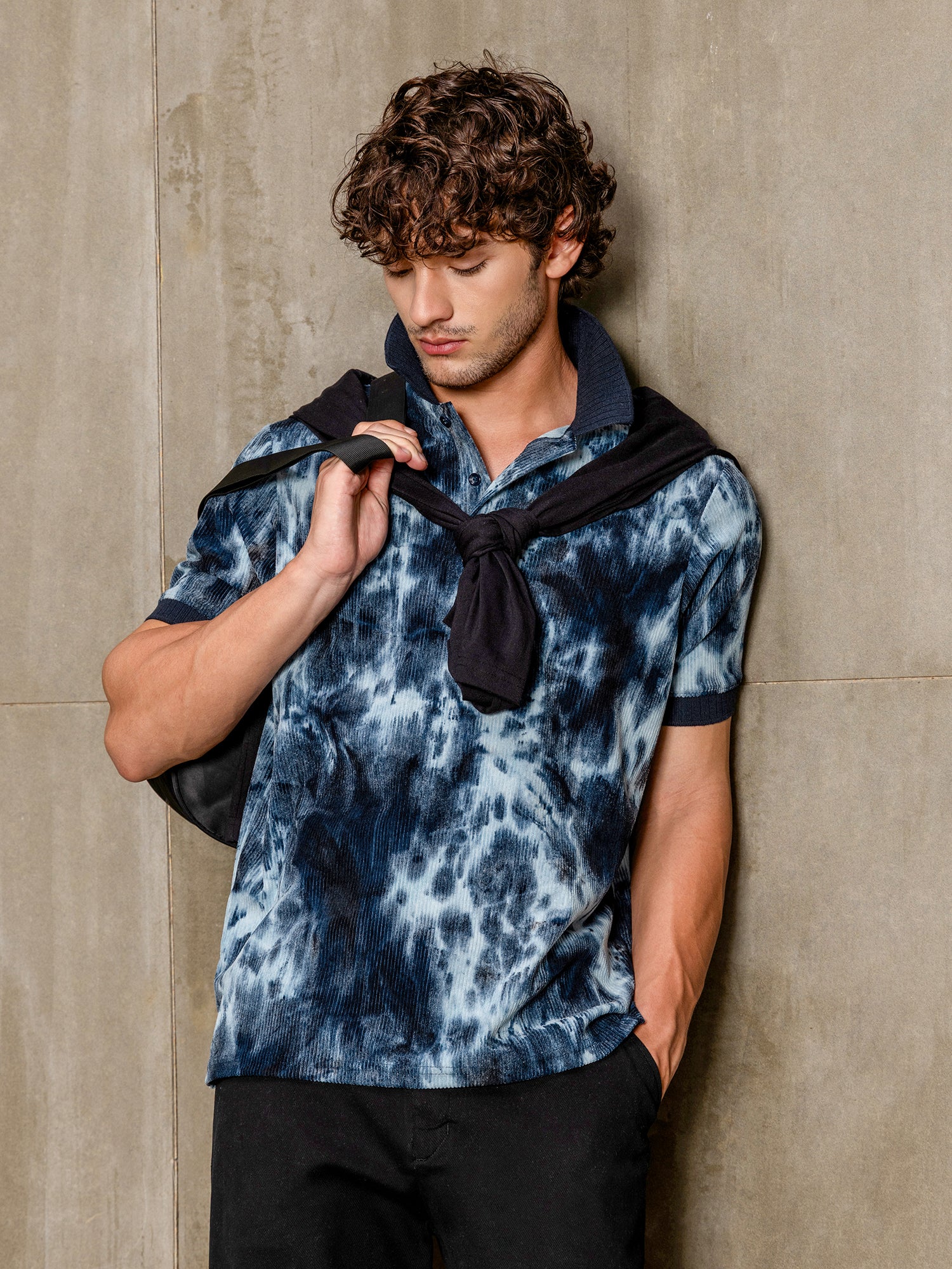 Men Navy Blue Tie-Dye Half Sleeve Casual T-Shirt