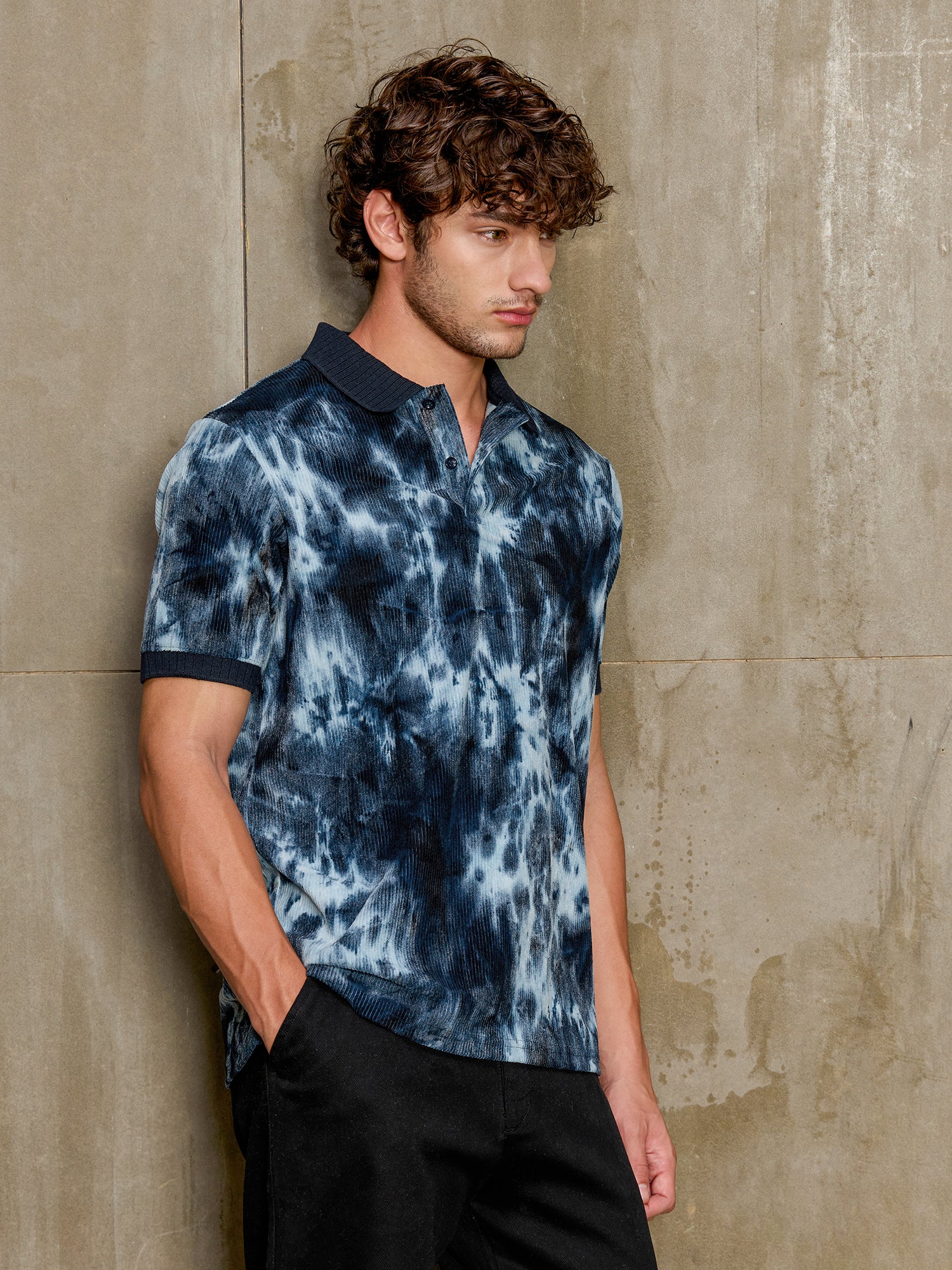 Men Navy Blue Tie-Dye Half Sleeve Casual T-Shirt