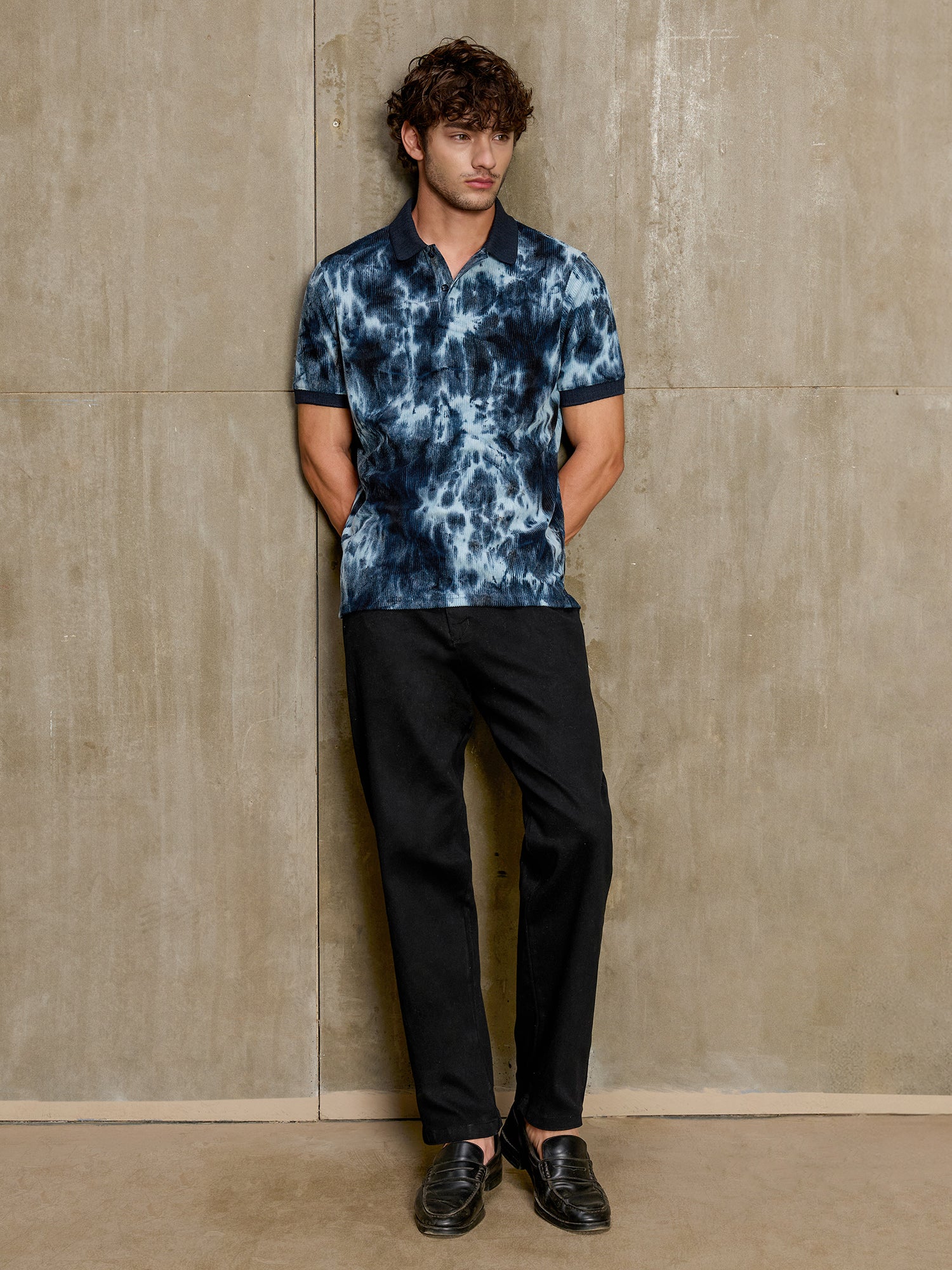 Men Navy Blue Tie-Dye Half Sleeve Casual T-Shirt