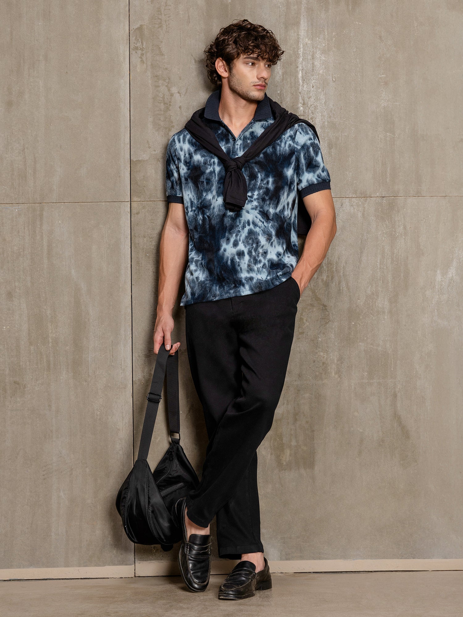 Men Navy Blue Tie-Dye Half Sleeve Casual T-Shirt