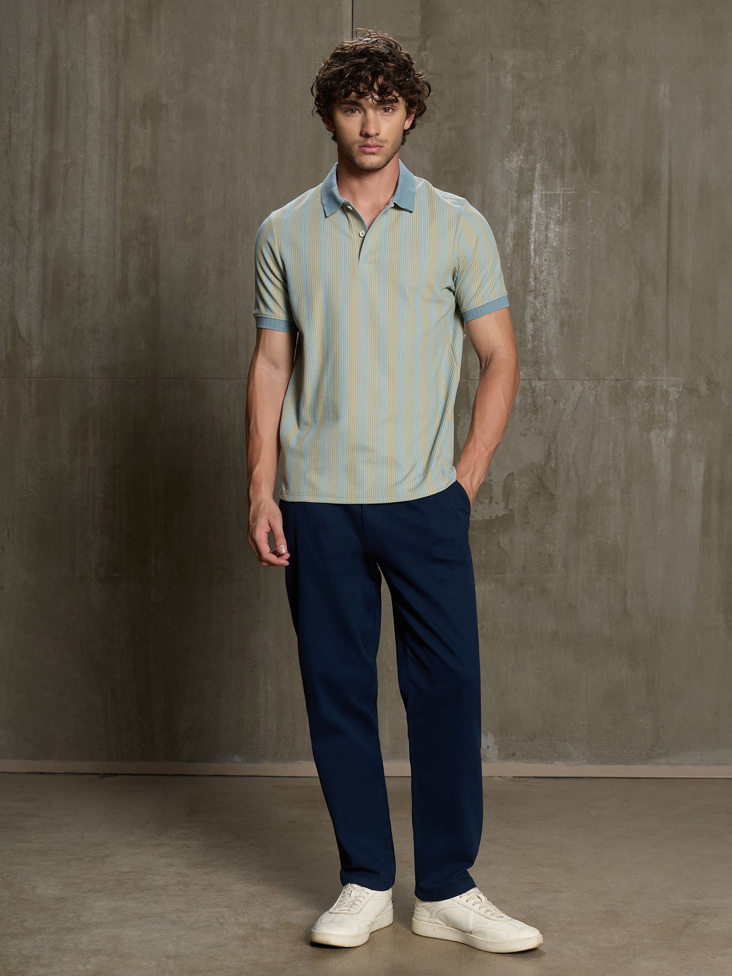 Men Light Blue Striped Half Sleeve Casual T-Shirt