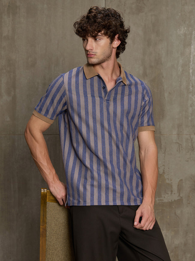 Men Blue Contemporary Striped Half Sleeve T-Shirt