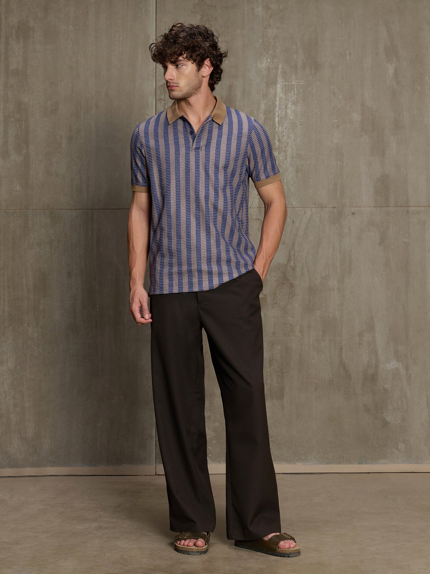Men Blue Contemporary Striped Half Sleeve T-Shirt