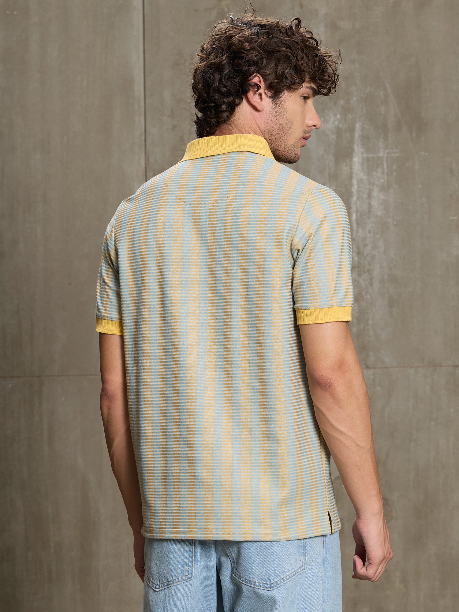 Men Light Blue Classic Striped Half Sleeve T-Shirt
