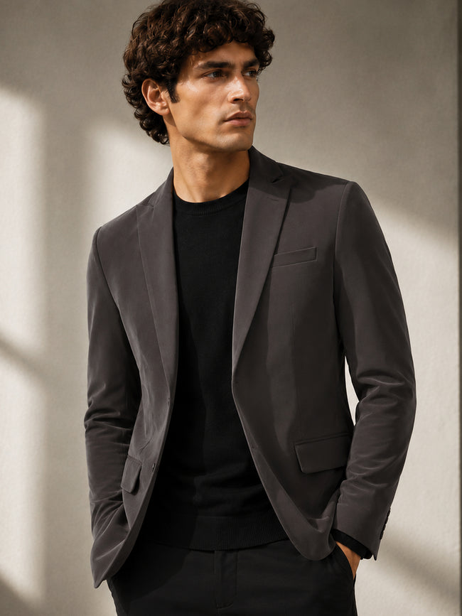 Men Charcoal Grey Solid Regular Fit Formal Blazer