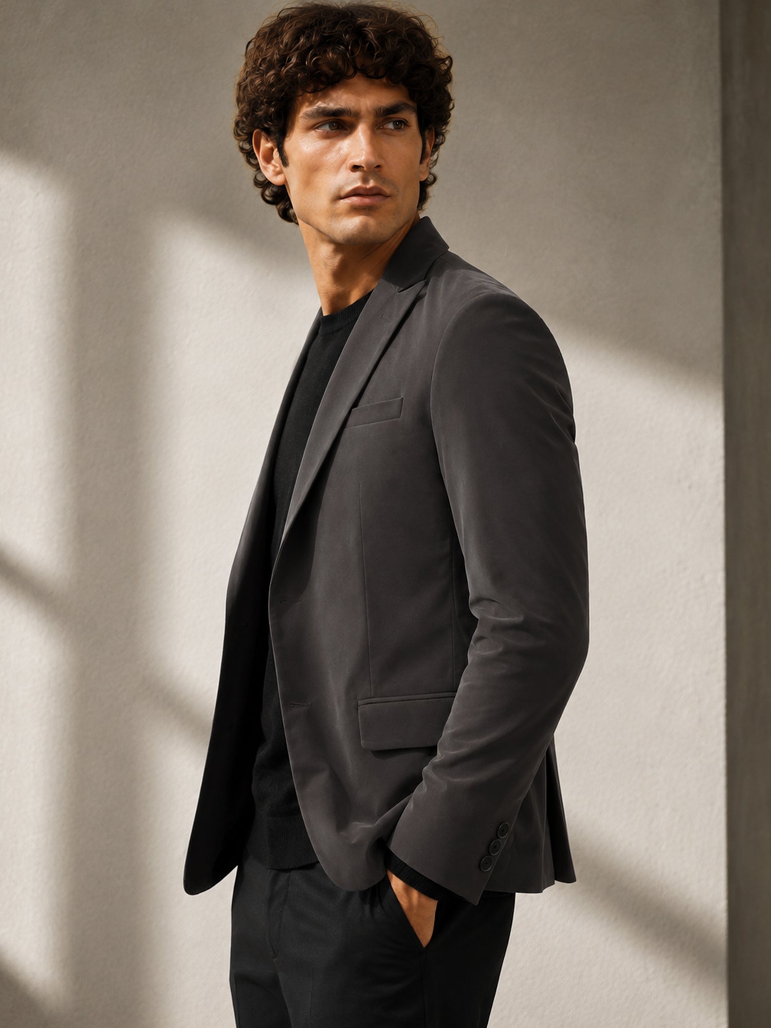 Men Charcoal Grey Solid Regular Fit Formal Blazer