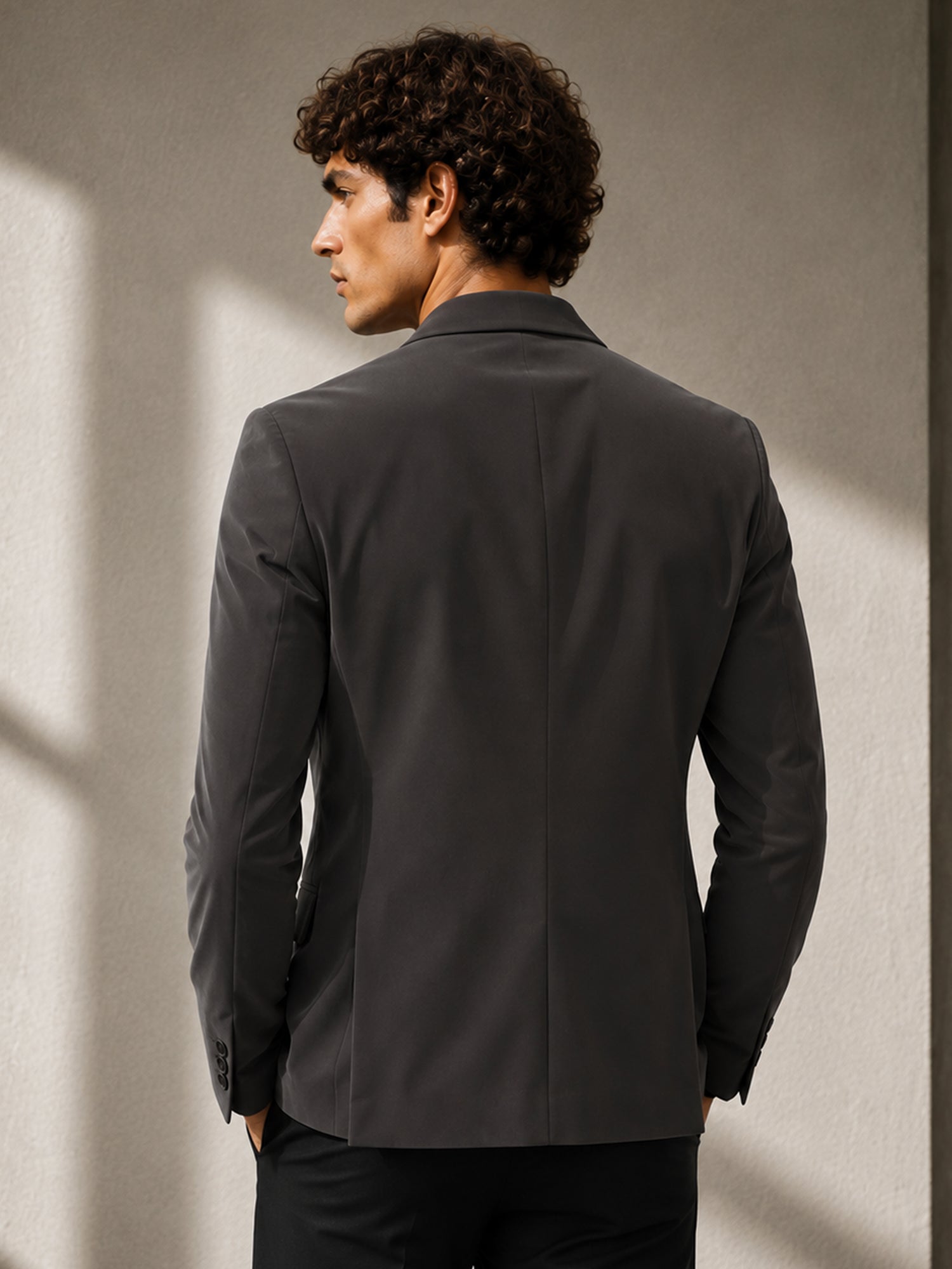 Men Charcoal Grey Solid Regular Fit Formal Blazer