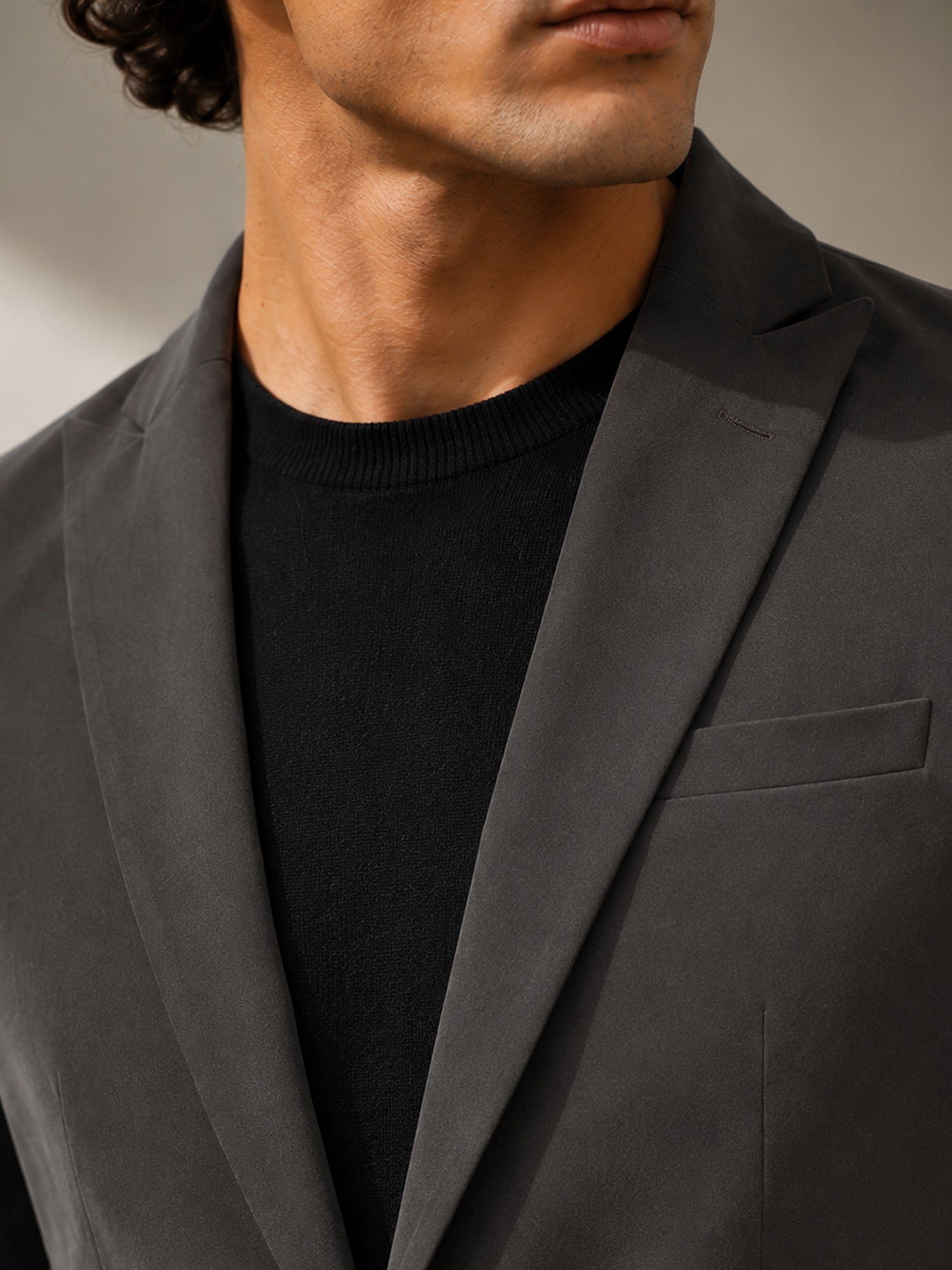 Men Charcoal Grey Solid Regular Fit Formal Blazer