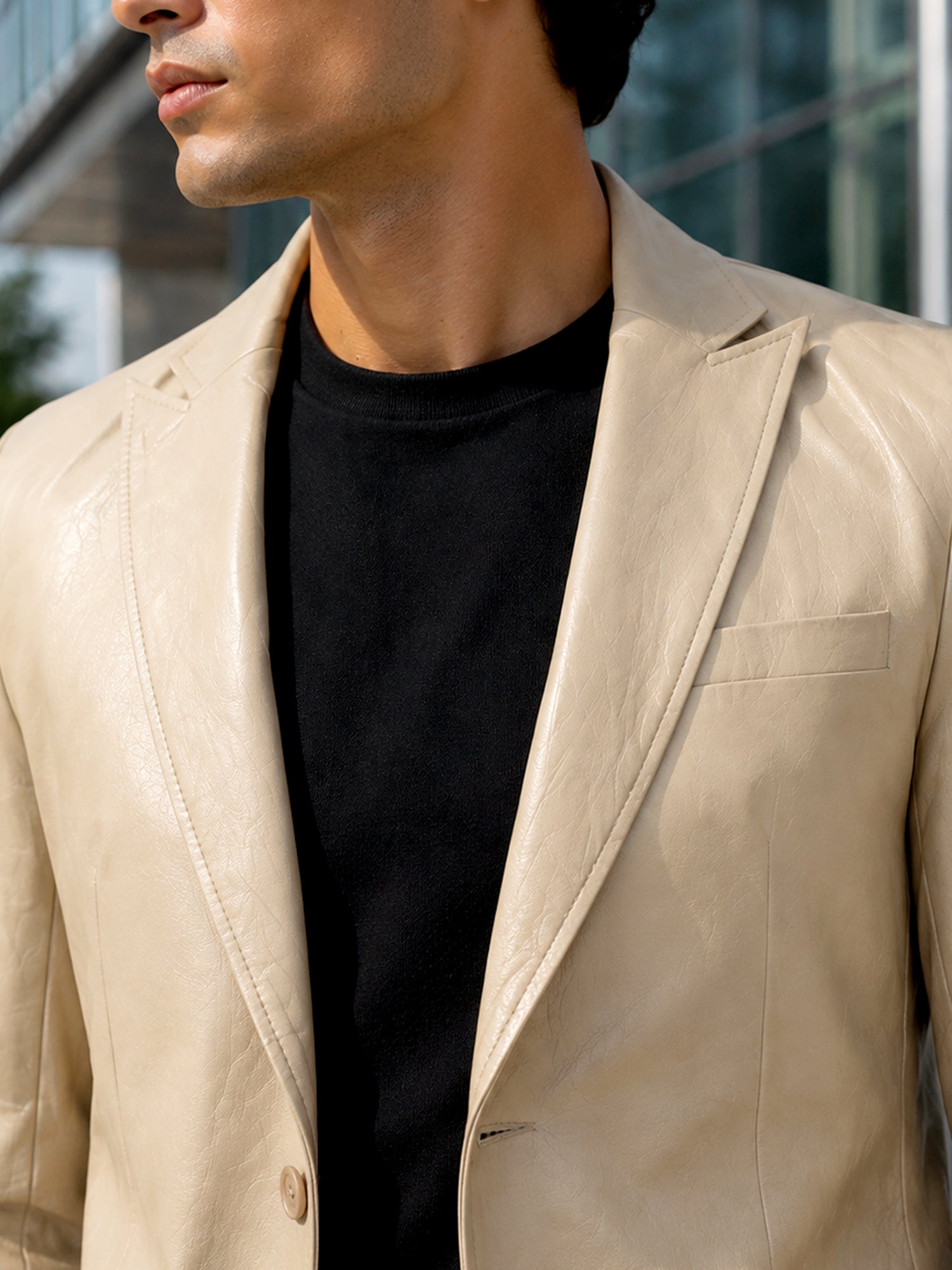 Men Beige Solid Slim Fit Casual Blazer