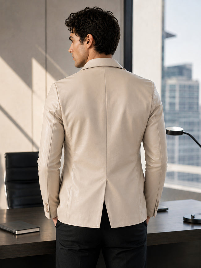 Men Beige Solid Slim Fit Smart Casual Blazer