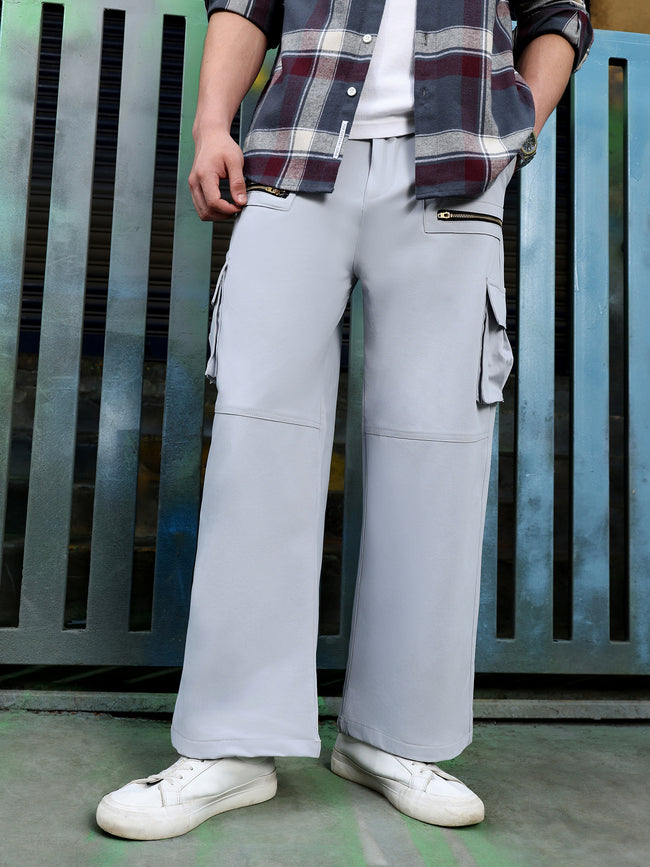 Men Grey Self Design Cargo