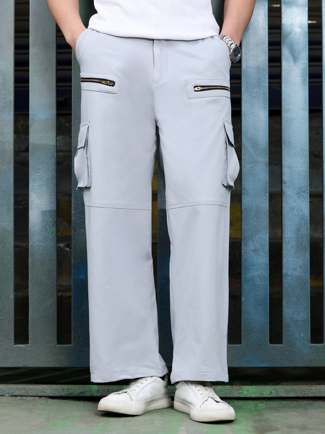 Men Grey Self Design Cargo