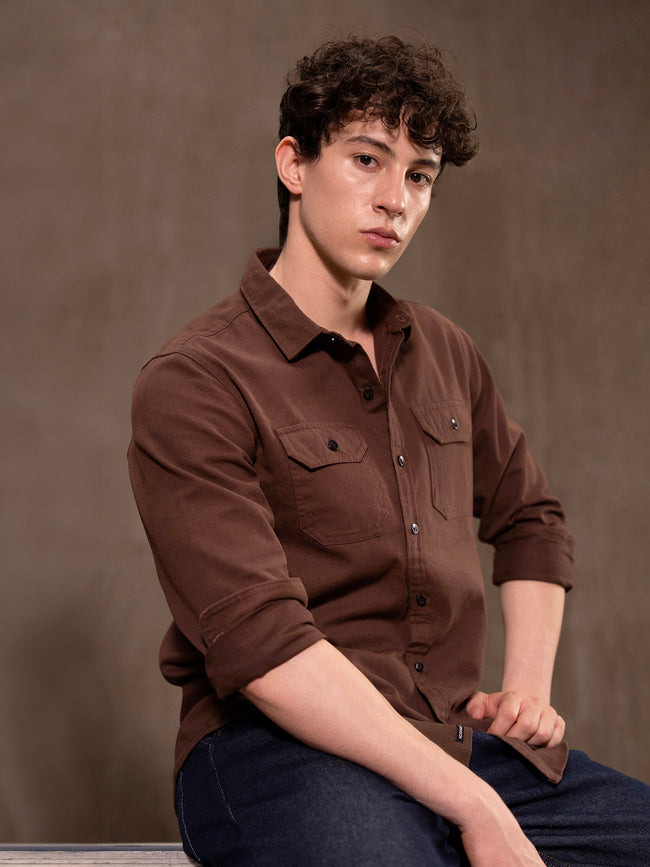 Men Brown Solid Shirt