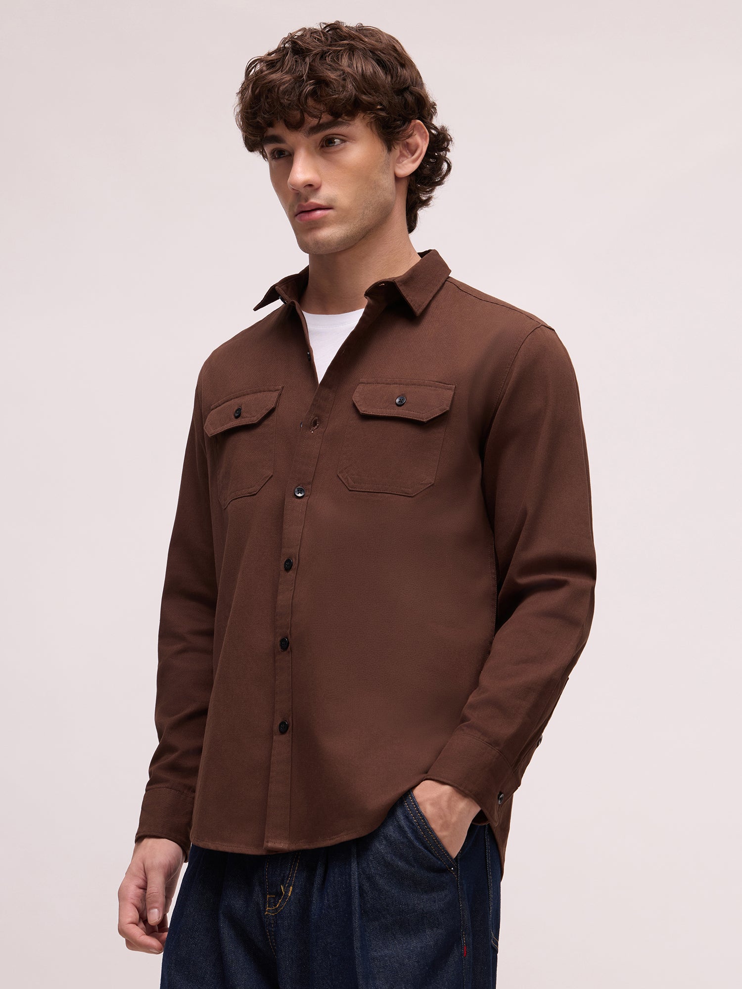 Men Brown Solid Shirt