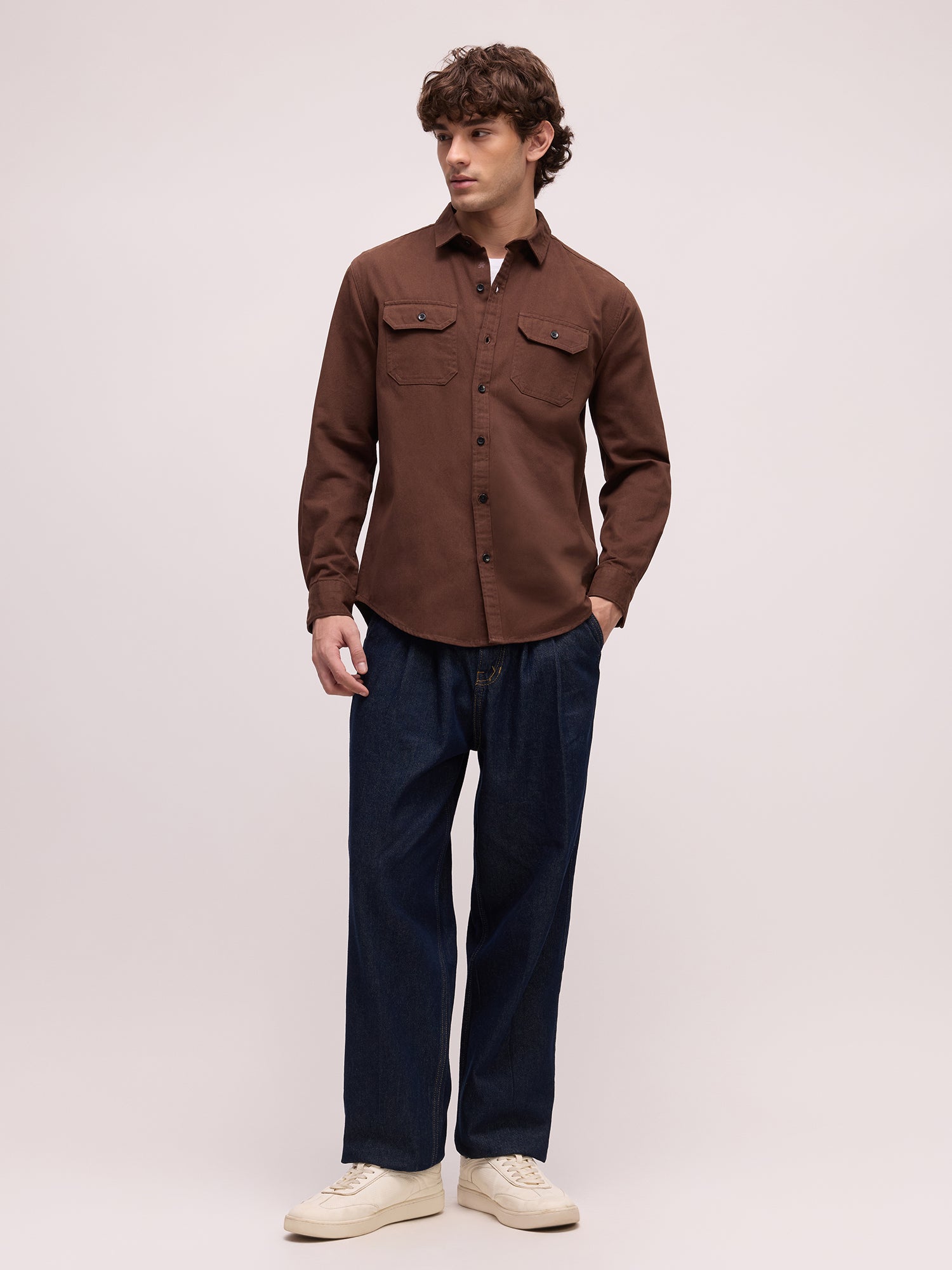 Men Brown Solid Shirt