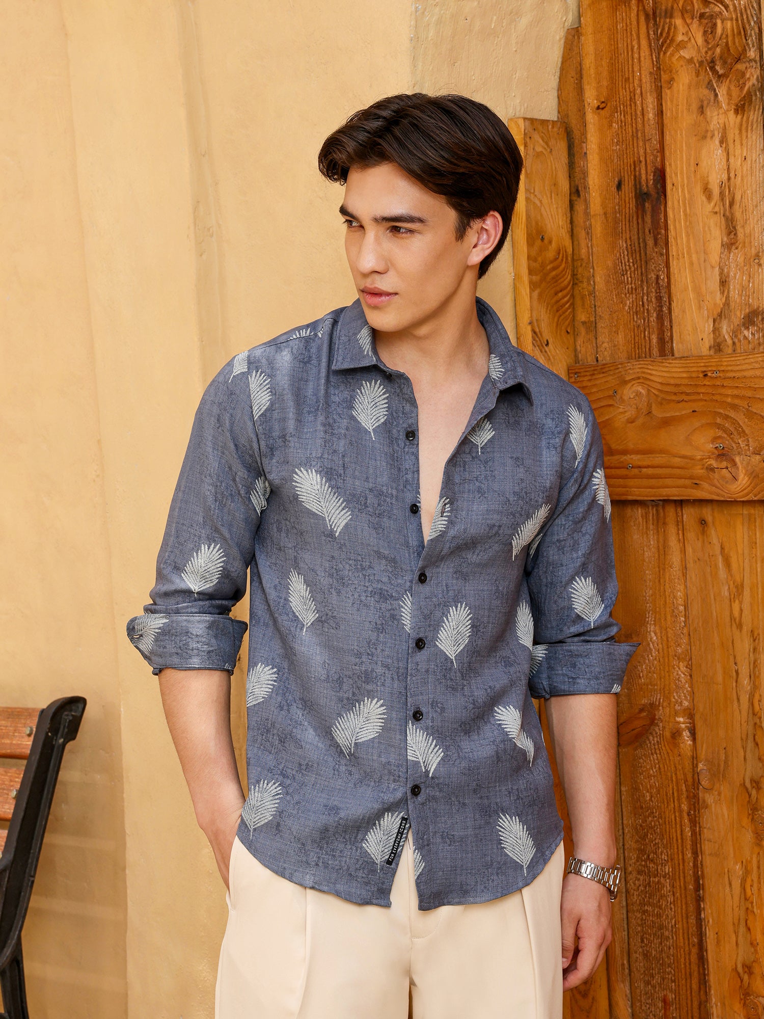 Men Grey Floral Print Shirt