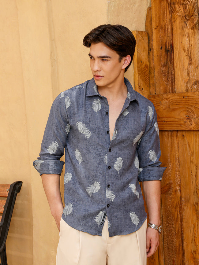 Men Grey Floral Print Shirt
