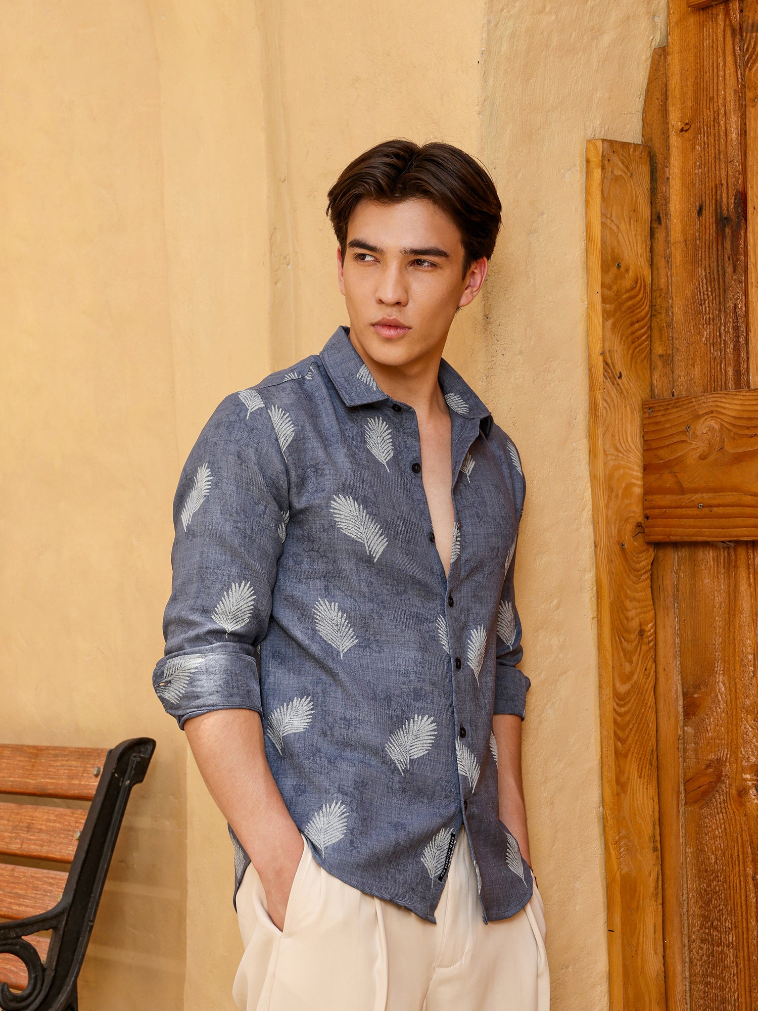 Men Grey Floral Print Shirt