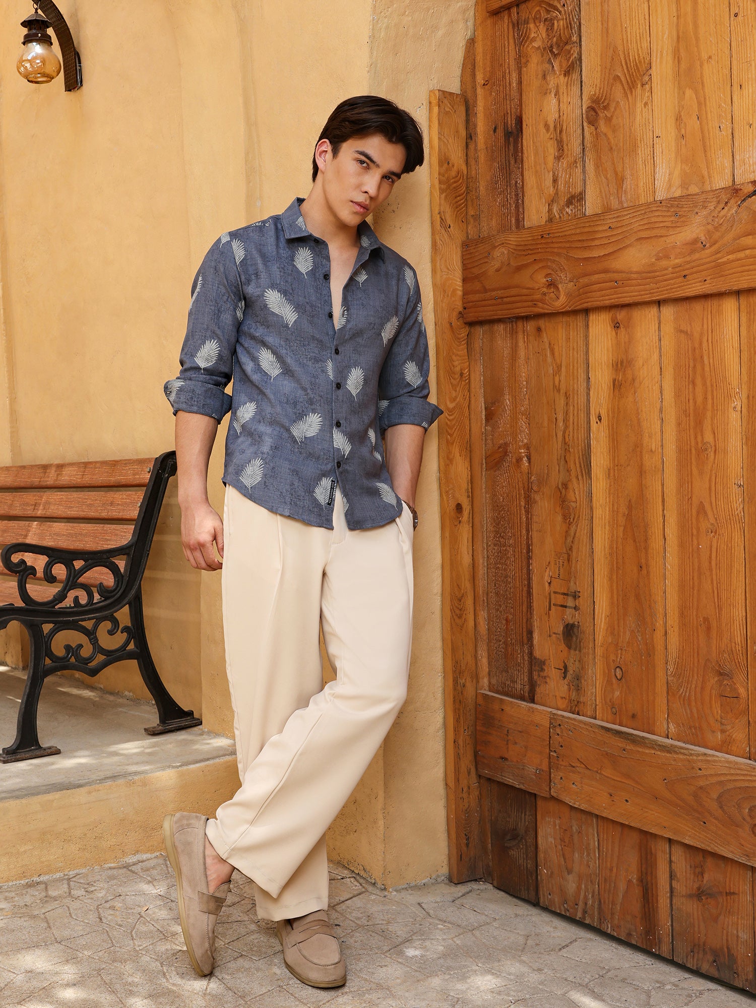 Men Grey Floral Print Shirt