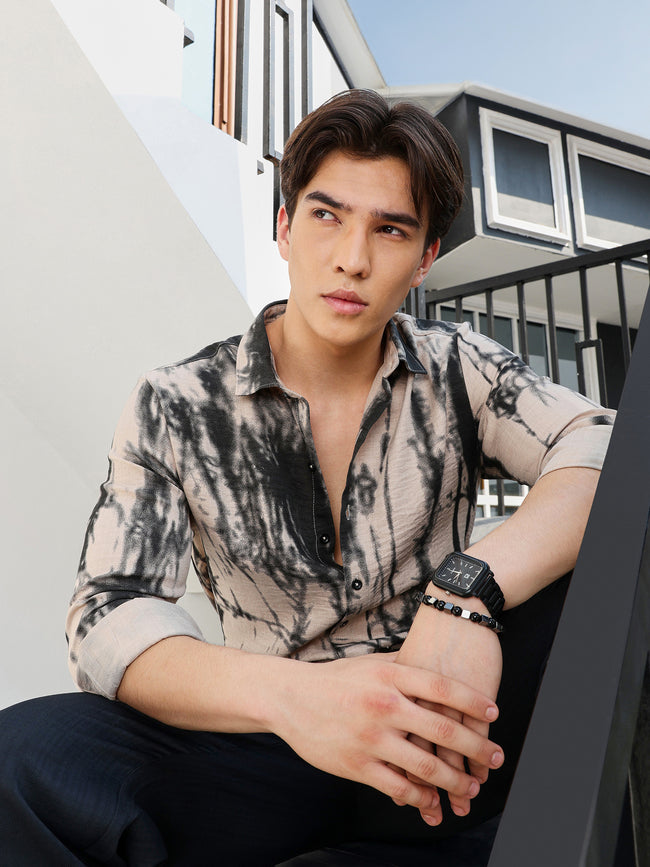 Men Beige Tie-Dye Casual Shirt