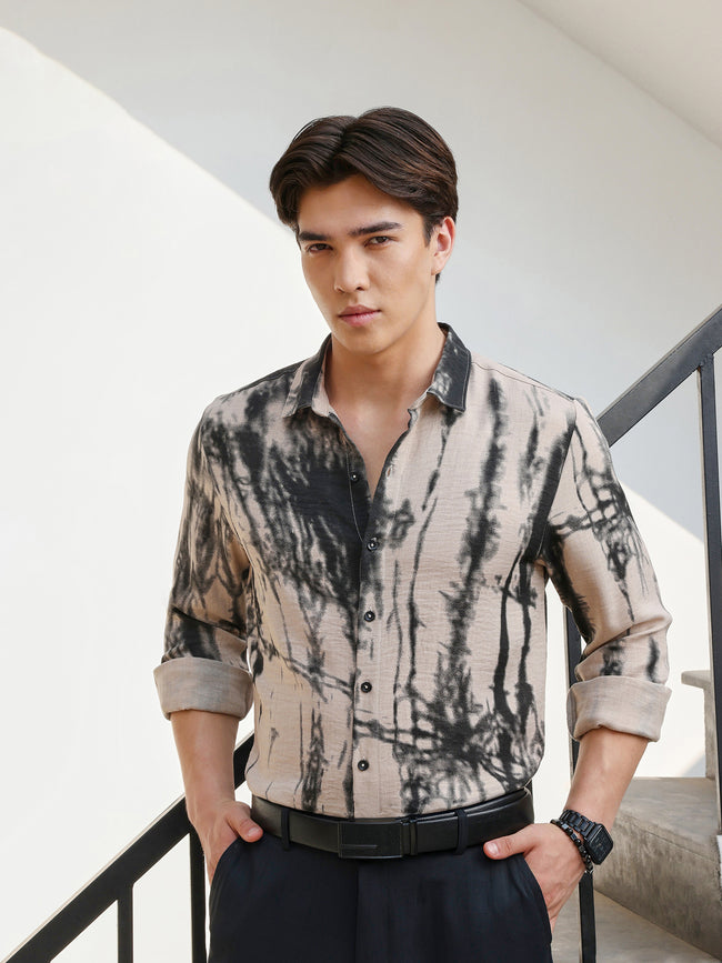 Men Beige Tie-Dye Casual Shirt