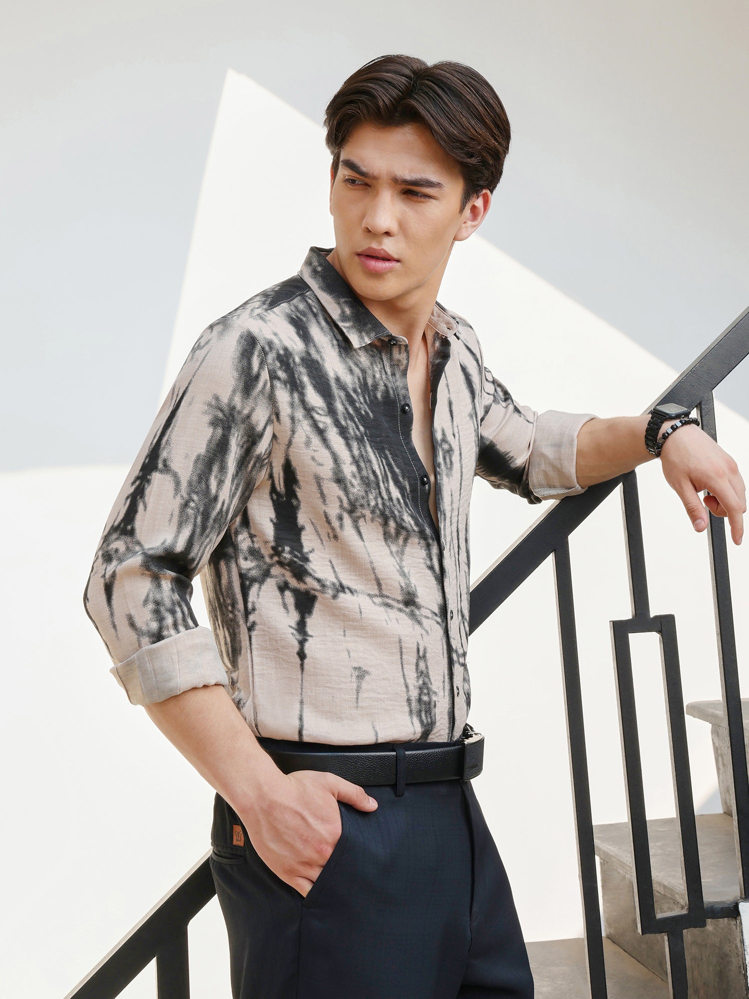 Men Beige Tie-Dye Casual Shirt