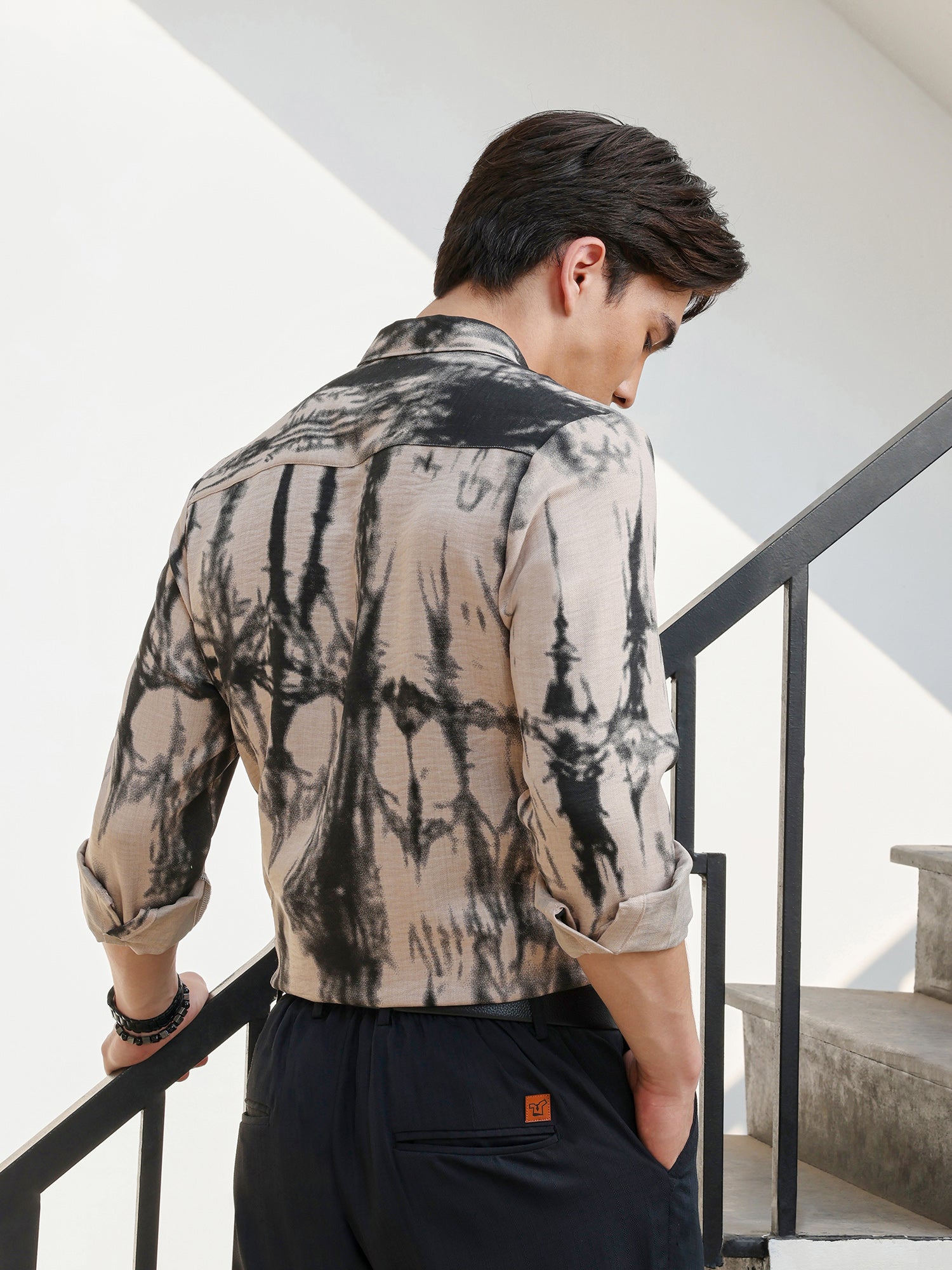 Men Beige Tie-Dye Casual Shirt